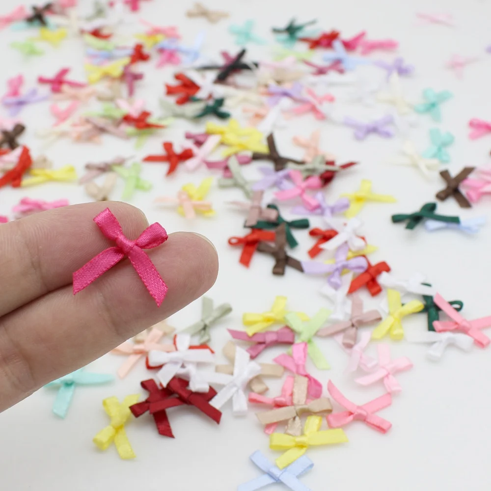100pcs 1-2cm ( Very small ) Mini Polyester Satin Ribbon Bows Tie Scrapbooking Embellishment Hair Clips Pets Hair Bow Crafts