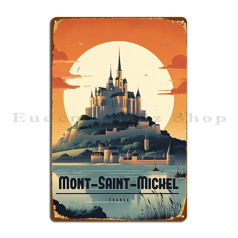 Mont Saint Michel Retro Travel Poster Vintage Wall Art Metal Plaque Garage Customized Printing Funny Wall Custom Tin Sign Poster