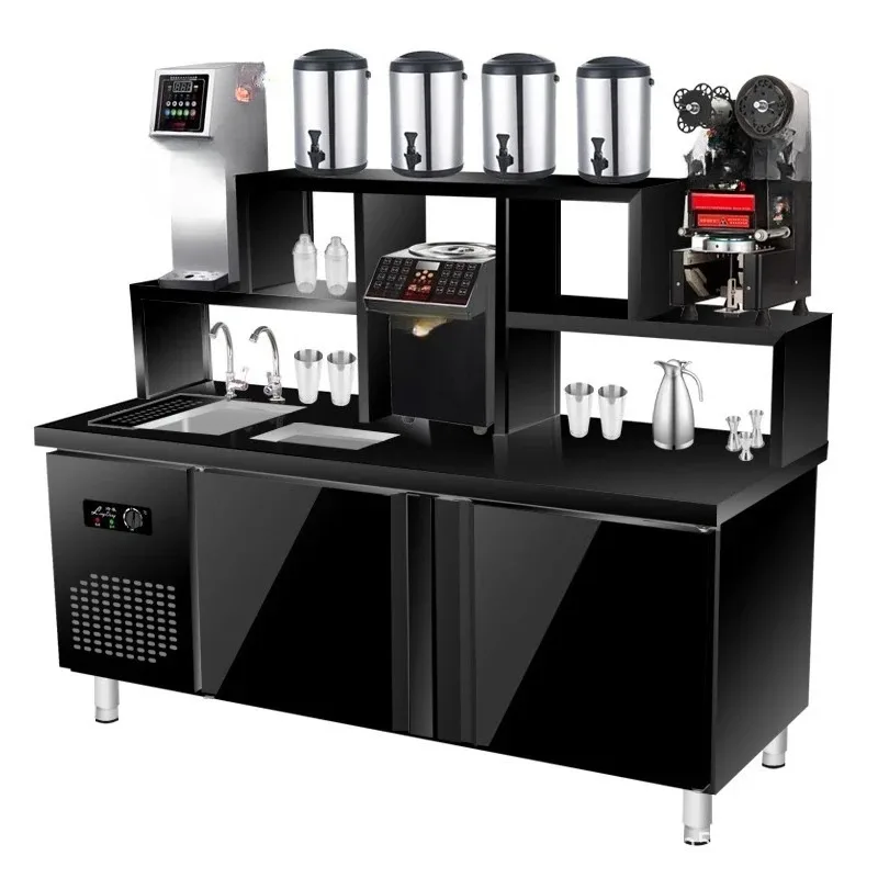 Black titanium steel coffee water bar milk tea shop commercial equipment A full set of stainless steel refrigerated drink milk