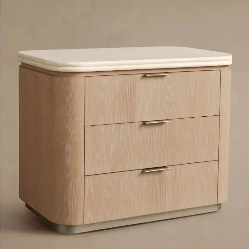 American Style Home Bedroom Furniture Solid Wood Marble Top Three Drawers Nightstands