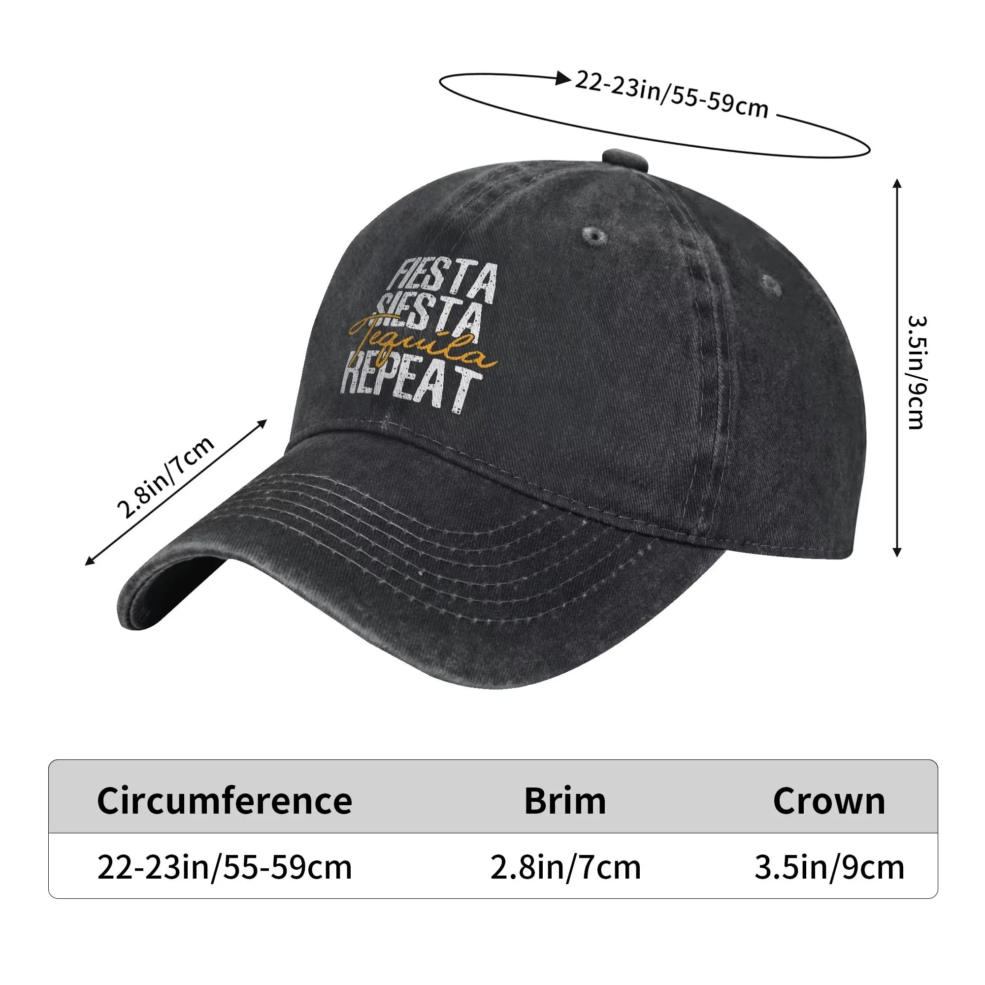 Fiesta Siesta Tequila Repeat Baseball Cap Distressed Washed Cotton Unisex Vintage Style Adjustable Sun Hat for Outdoor Sports
