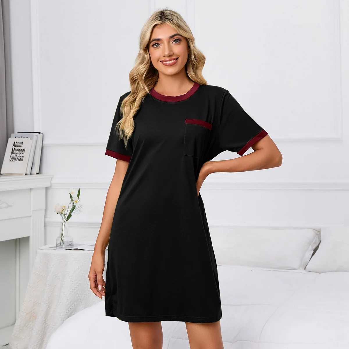 

Loose ort Sve round Ne Pure Color T-irt New Arrival Wi plus Size Nightgown Dr Home Clothes Women Summer