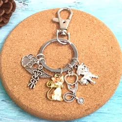 1pc Veterinarian Key Ring, Cat Dog Charm, Winged Caduceus on Bag Charm, Gift for Veterinarian.Keychain for Pet Lovers