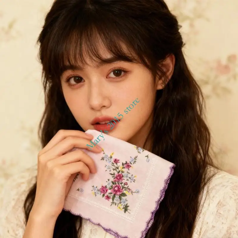 E15F 3/6 قطعة منديل قطني مطبوع أنيق خفيف الوزن بحجم الجيب للاستخدام اليومي #4