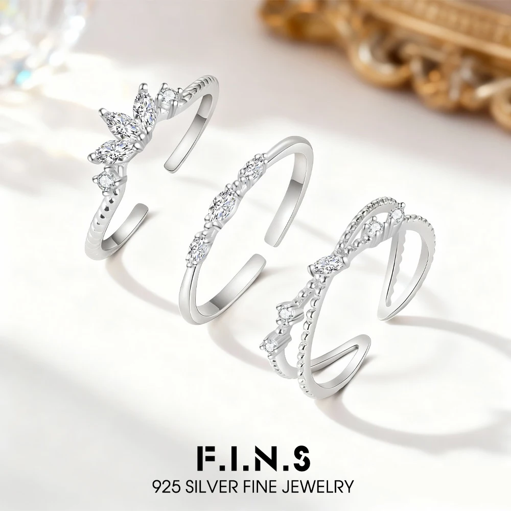 

F.I.N.S оригинальный набор колец из стерлингового серебра 925 пробы с цирконием для женщин, модные минималистичные штабелируемые ювелирные изделия на указательный средний палец
