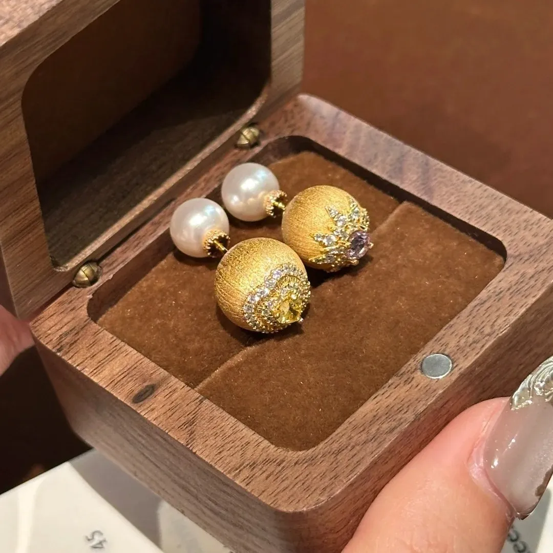 New Style Shiny Love Heart Crystal Pearl Ball 925 Silver Needle Lady Stud Earrings Jewelry Women Birthday Gifts Anti Allergy