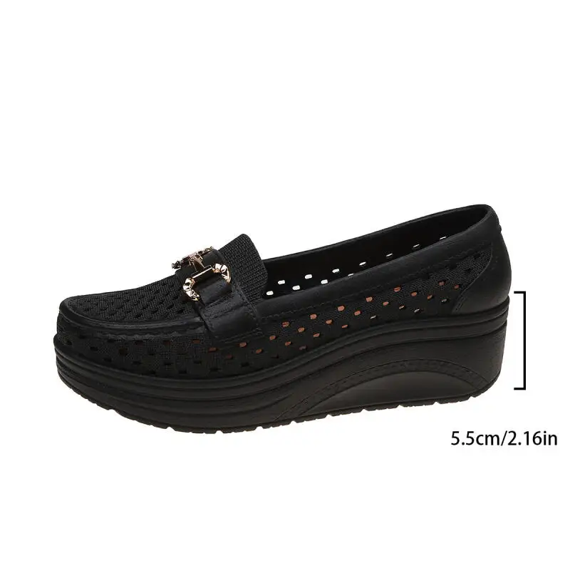 Soft Thick Bottom Height Increase White Loafers Women 2026 Summer Hollow Out Wedge Heel Pumps Women's Comfortable Nursing Shoes view 5