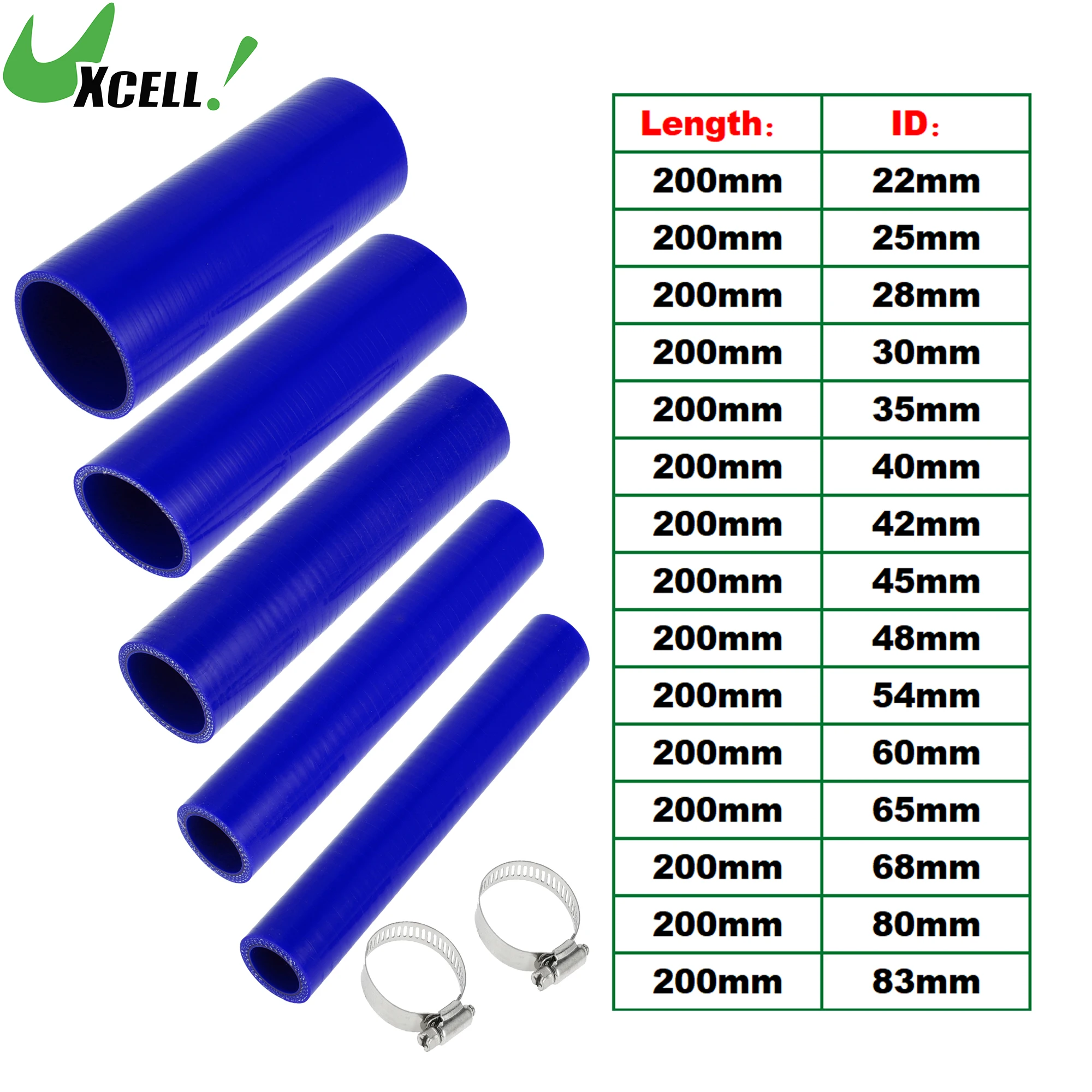 

UXCELL 22/25/28/30/35/40/42/45/48/54/60/65/68/80mm ID 200mm Length Reinforced High Temp Straight Coupler Silicone Reducer Hose