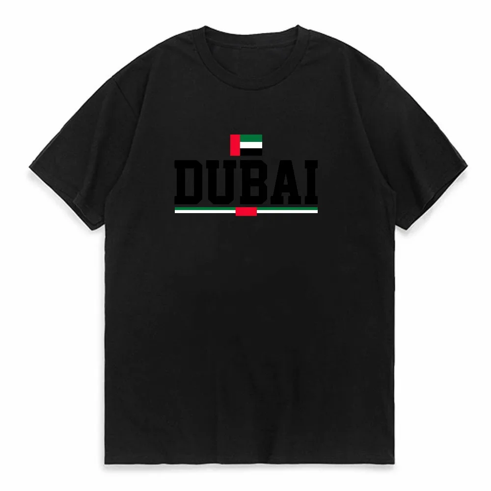 Dubai United Arab Emirates Flag Geometric Pattern T-Shirt Unisex Cotton Round Neck Short Sleeve Casual Tee