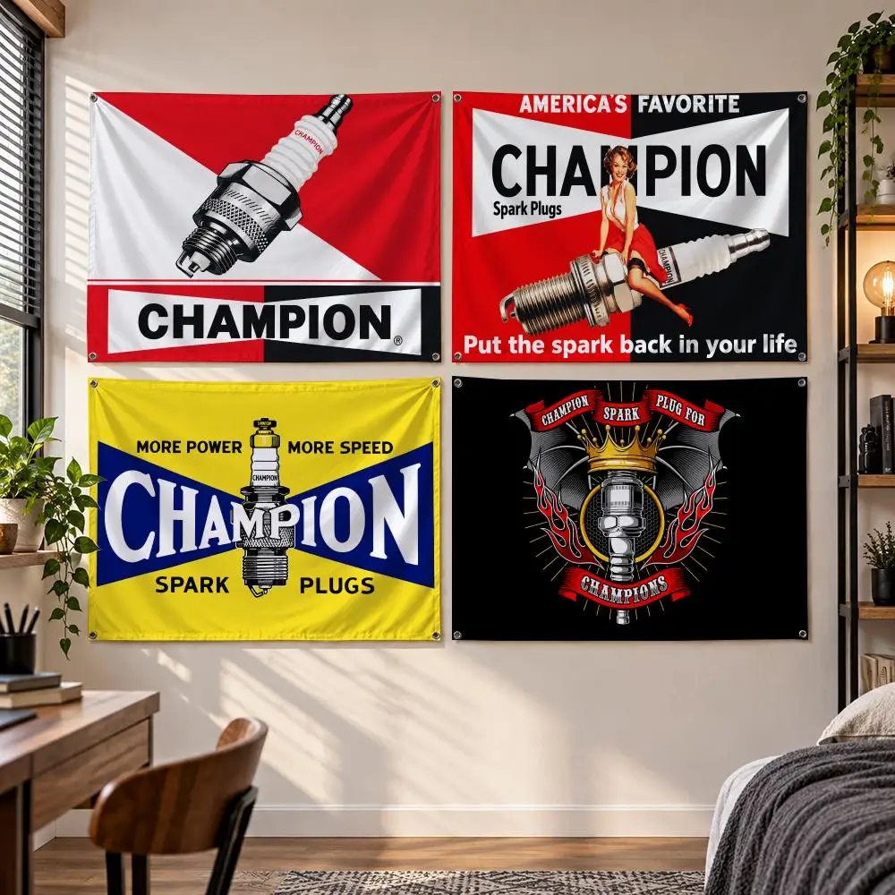 Automotive C-Champions Spark Plugs Champion Flags Banner Decor for Bedroom,Garden,Party,Club,Gaming Room,Indoor Outdoor