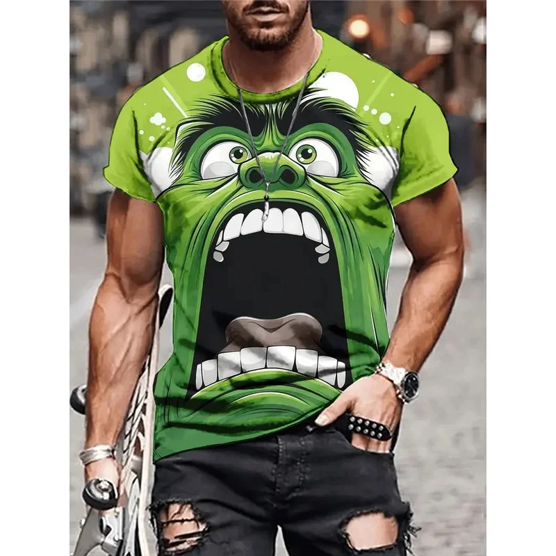 2024 hot sales Men's monster print T-shirt summer boutique casual short sleeve crew neck tee men's outdoor trend loose clothing