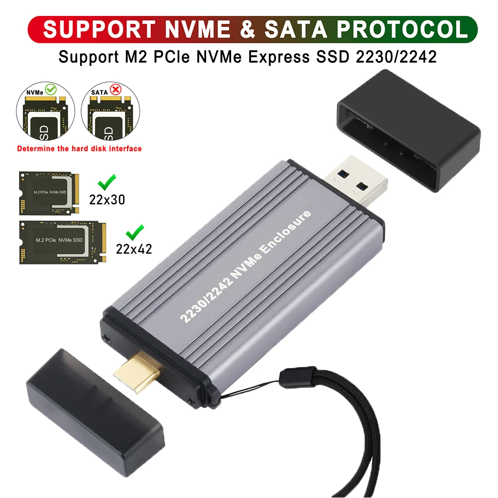 

Двойной протокол M2 SSD Φ USB3.0/Type-C к M.2 NVME SATA SSD адаптер 10 Гб USB3.1 Gen2 USB C внешний SSD Box M/B & M ключ