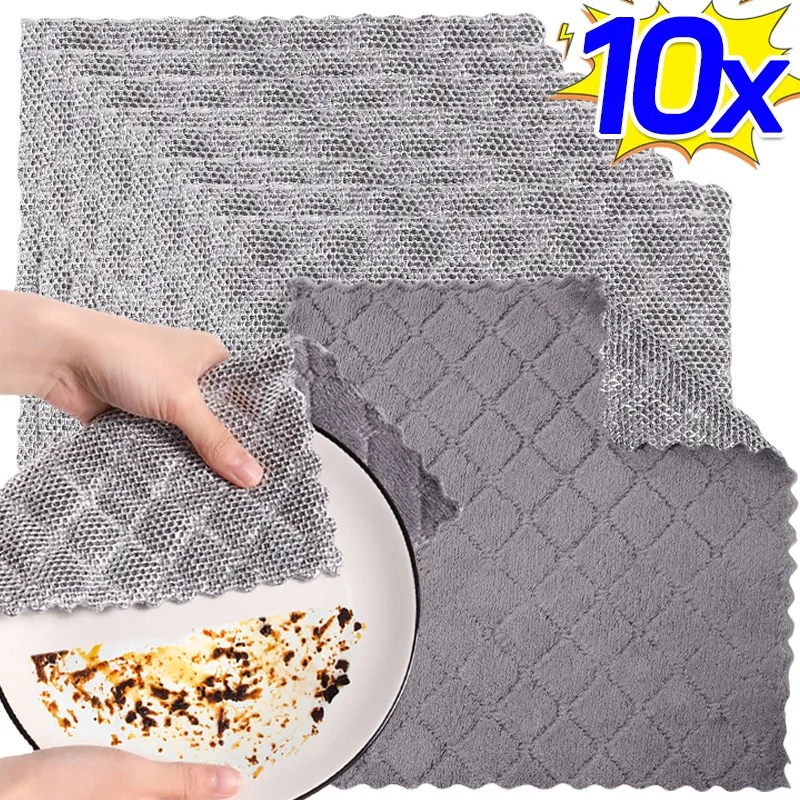 New 2-In-1 Upgrade Magic Cleaning Cloth Double-sided Diamond-shaped Steel Wire Dishcloth Kitchen Rust Removal Rags Scouring Pad