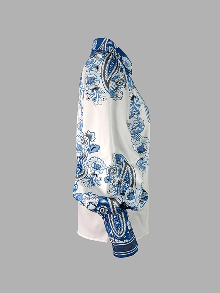 Gymystars femmes Vintage imprimé fleuri revers Blouses printemps été élégant manches bouffantes décontracté bureau dames chemises 2025 nouveau