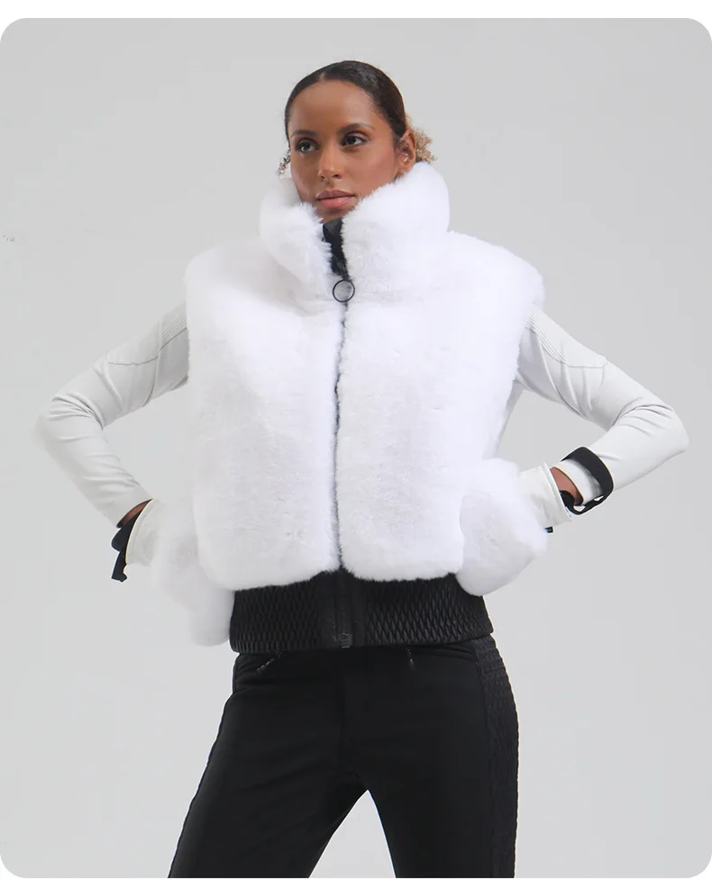 GSOU SNOW Damen Flauschige Kunstfell-Weste Mantel Skijacke Ärmellose Reißverschluss-Weste Winter Tägliche Warme Outdoor-Sportweste – Detail 8