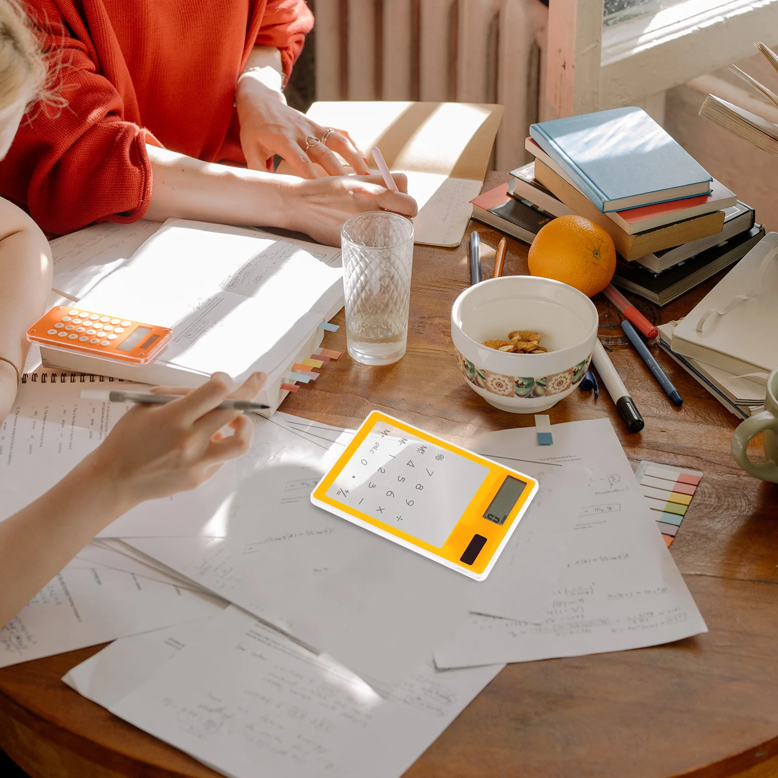 

Solar Calculator Transparent Touch Panel Orange Compact Design Portable Auto for School Office Supplies Desktop