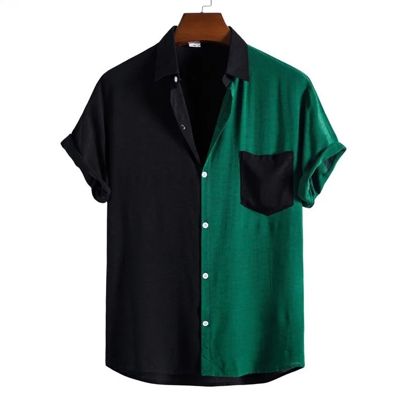 Men's Fashion Casual Splicing Short Sleeve Shirt Thickened Fleece Lined Nine-Quarter Sleeve Stand Collar Autumn Shirt