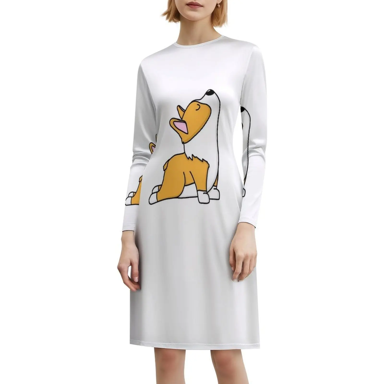 فستان أحمر/برتقالي بيمبروك ويلش كورجي كلب كبير قابل للتمدد لليوجا على الطراز الكوري للنساء فستان كاجوال أنيق للحفلات أو اليومية #6