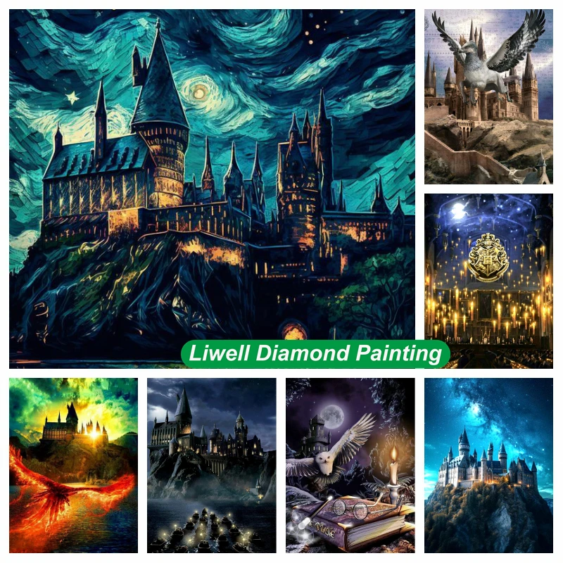 

Dark Fantasy Castle 5d Diy Diamond Painting Art Magical Eagle Fly On Great Lake Landscape Mosaic Cross Stitch Home Decor Gift