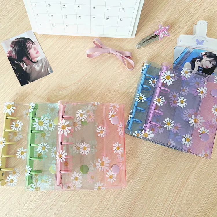 M5 Candy Daisy Color 5Holes Loose Leaf Ledger Cover Transparency PVC Notebook Loose leaf Shell Three Fold Mini Notebook