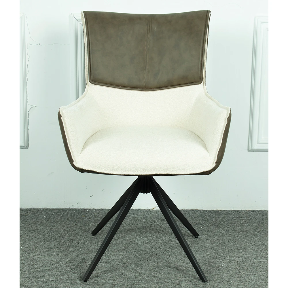 ￥#Modern Two-Tone Leather Fabric Swivel Dining Chair High Back Black Metal Legs Eco-Friendly European Modern Home Hotel Suite