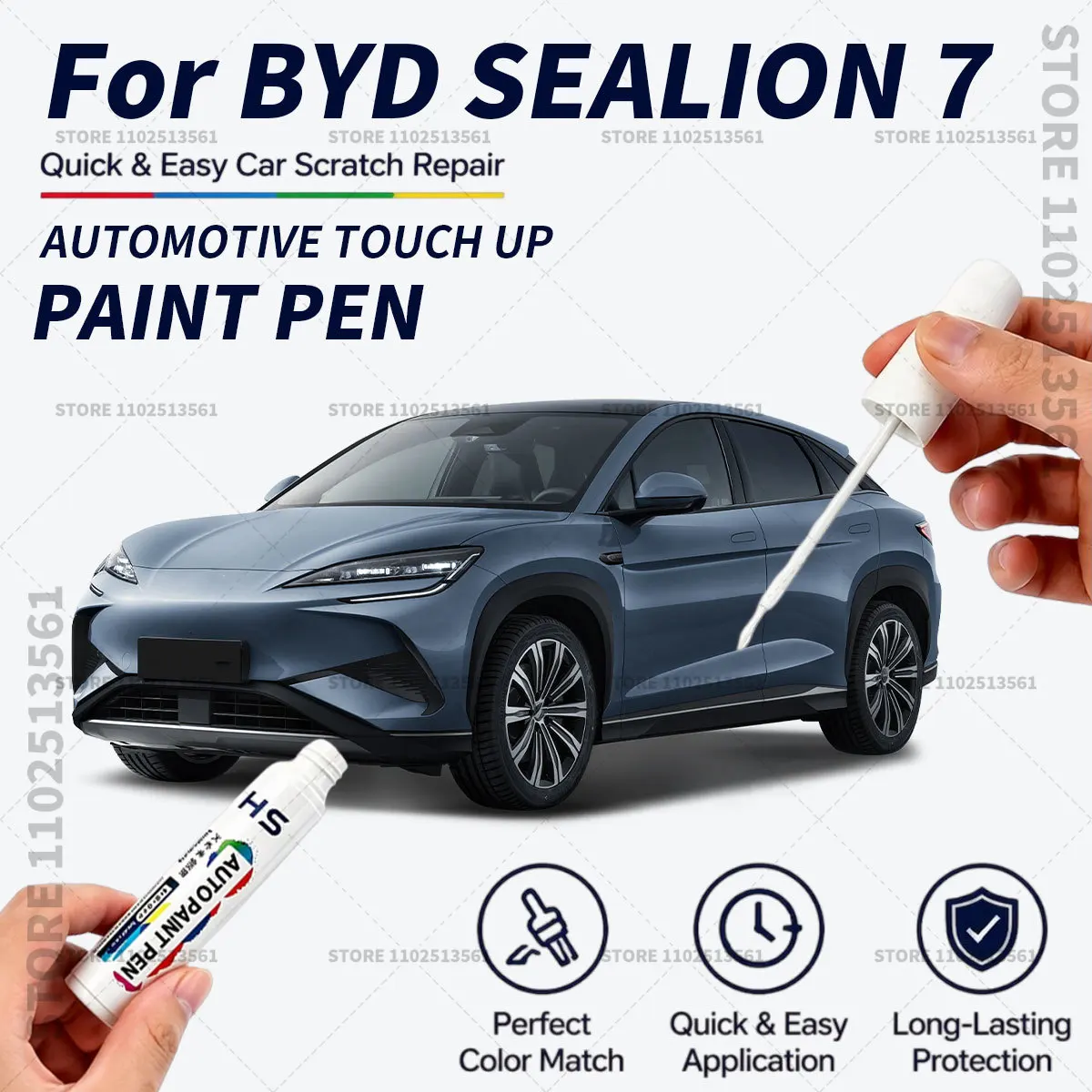 For BYD SEALION 7 White Black Quick Dry Car Touch Up Paint Pen Auto Scratch Repair Brush for Paint Chips Scratches and Scuffs