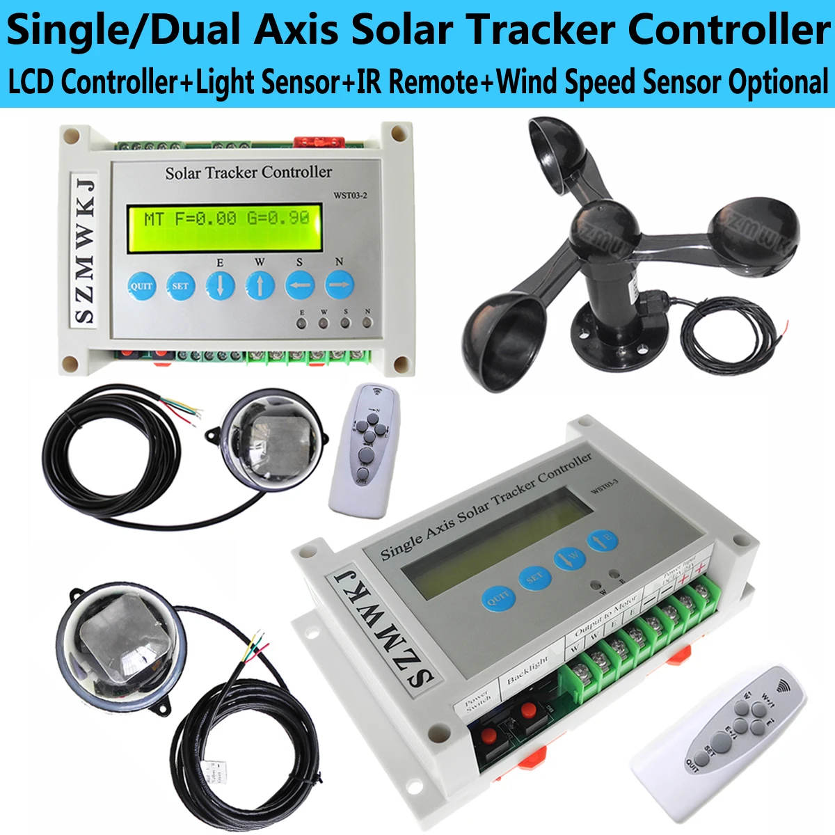 Single/Dual Axis PV Solar Panel Tracking Electronic LCD Solar Tracker Controller W/ Wind Speed Sensor 0-2.5V Voltage Anemometer