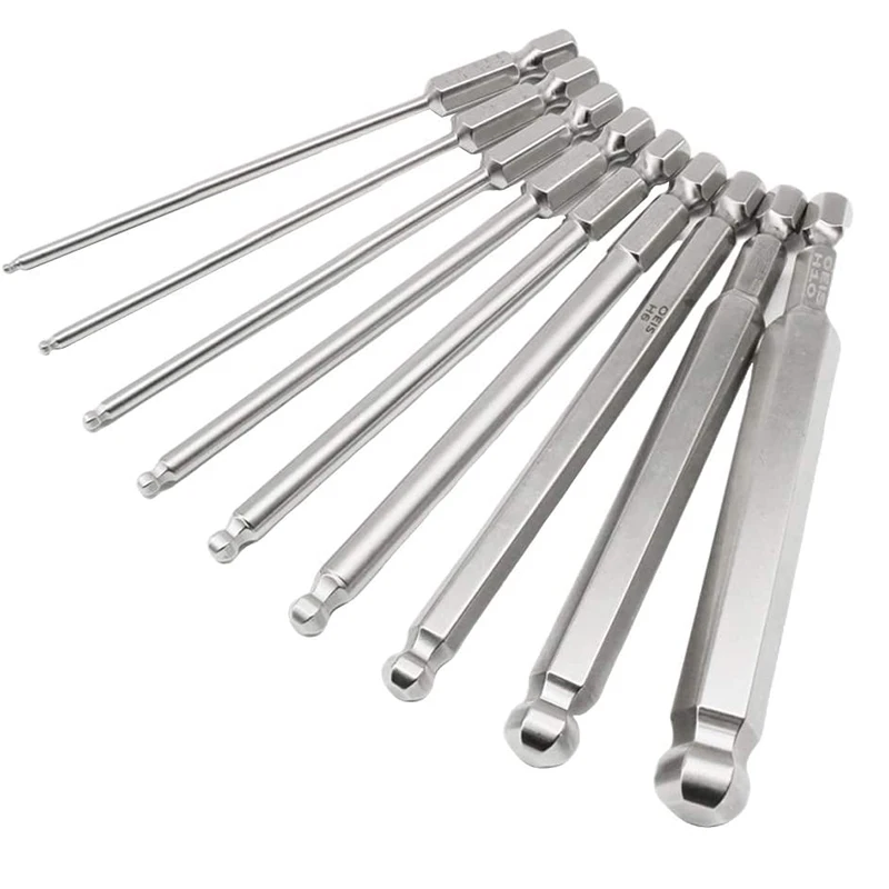 Ball End Hex Screwdriver Bits Set Metric Allen Hex Bit 100mm Long Magnetic Ball Head Driver Bit