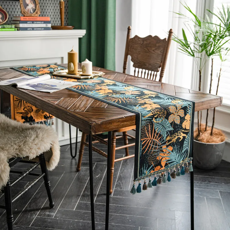 Nordic Luxury Jacquard Table Runner Tasseled Polyester Table Cover Table Runner Decoration For Festival Event Home Decoration