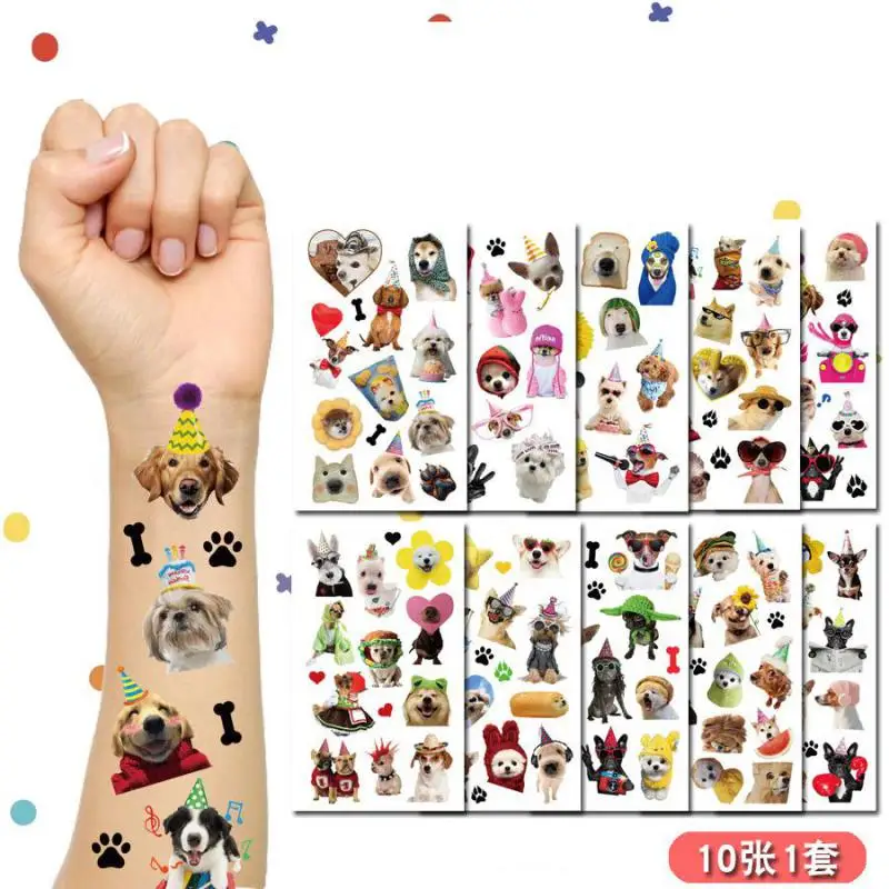 

10pcs/set Cartoon Animal Cats And Dogs Temporary Tattoo Stickers Dog Tattoo Stickers Waterproof Funny For Party Gift