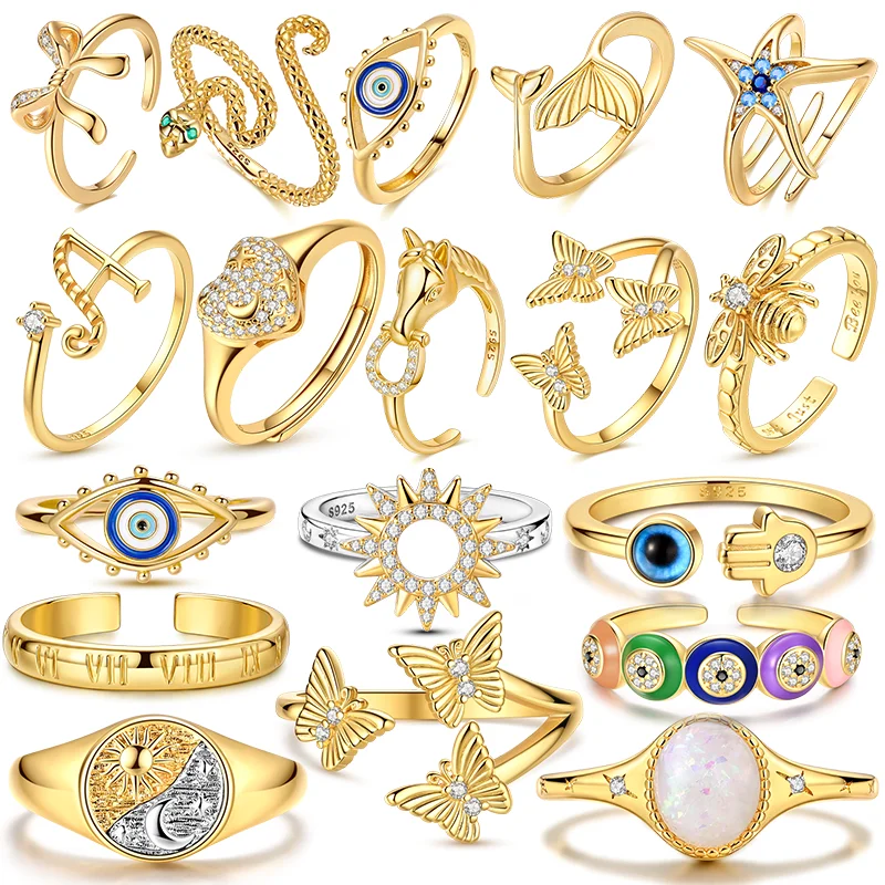 925 Sterling Silver Open Rings Snake Butterfly Horse Bee Classic Design Ring For Women Anniversary Wedding Party Gift