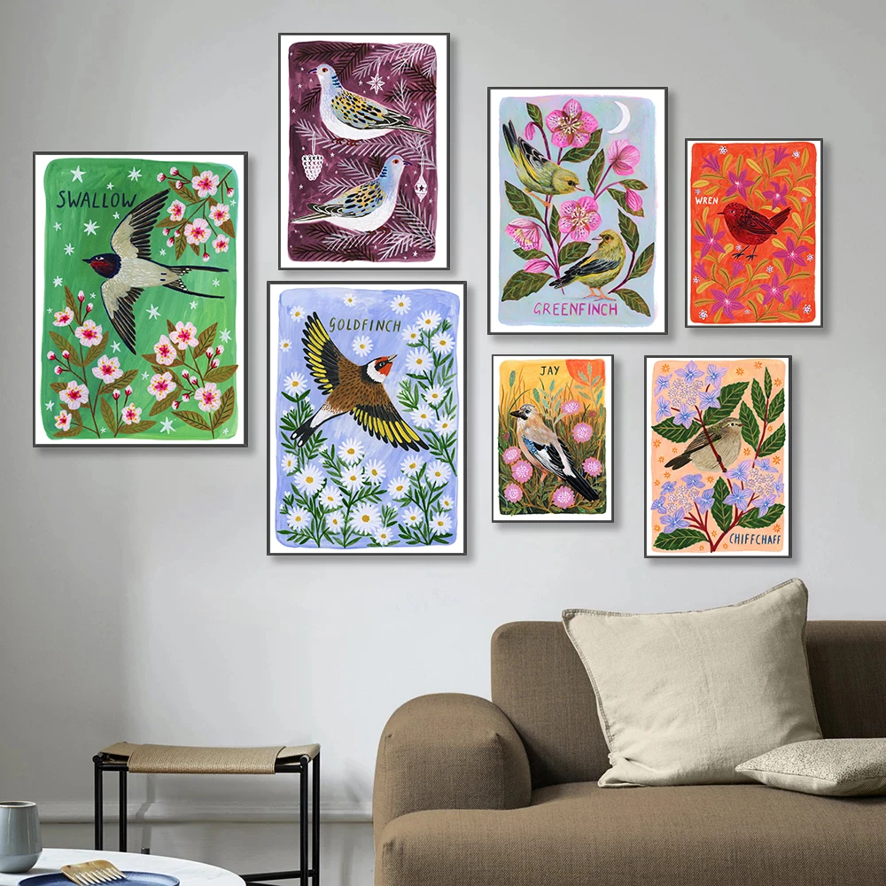 Watercolor Poster Print - British Woodland Birds Posters Botanical Watercolor
