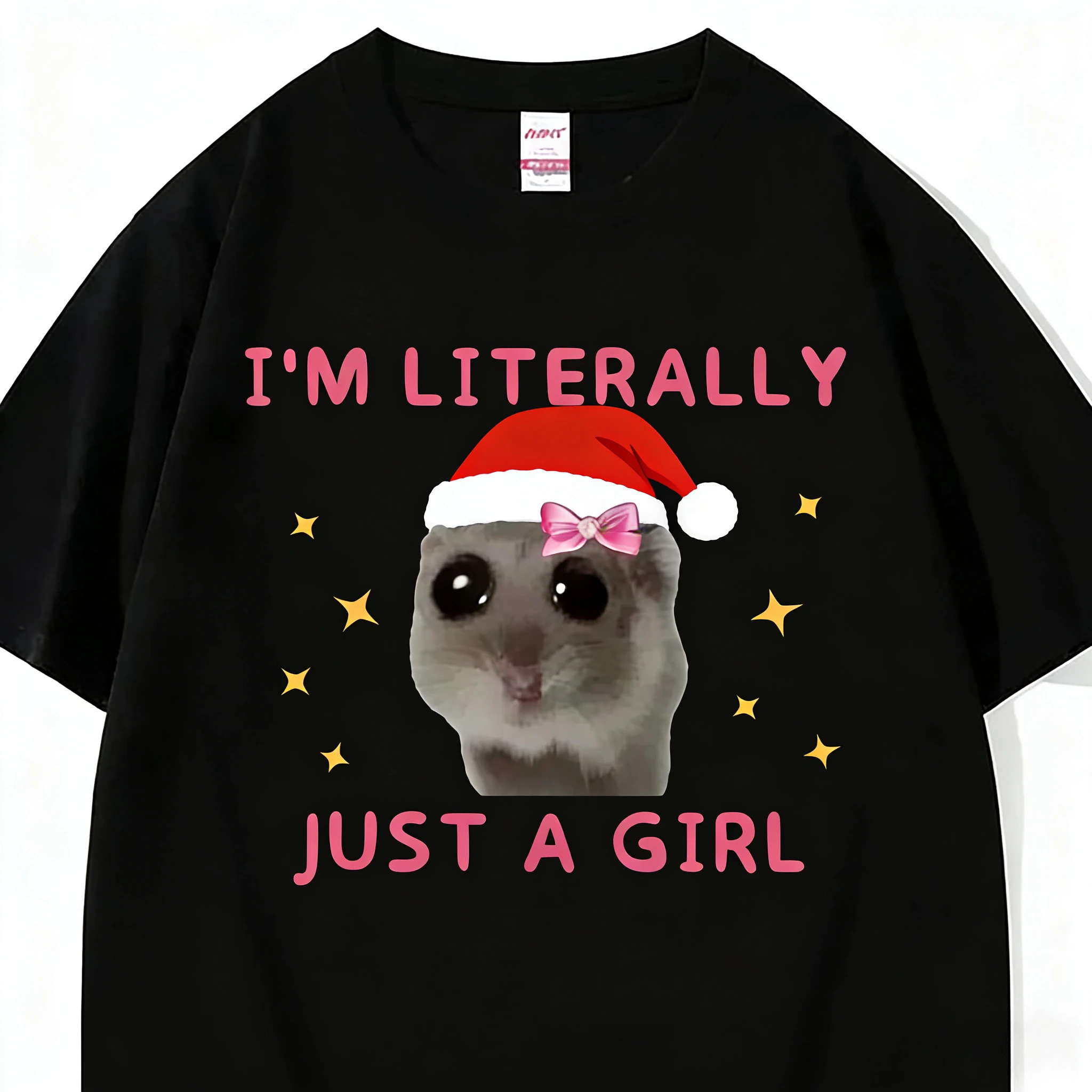 Hamster triste, je suis juste petite fille t-shirt col rond ample t-shirts graphiques drôles unisexe Couple correspondant haut Streetwear