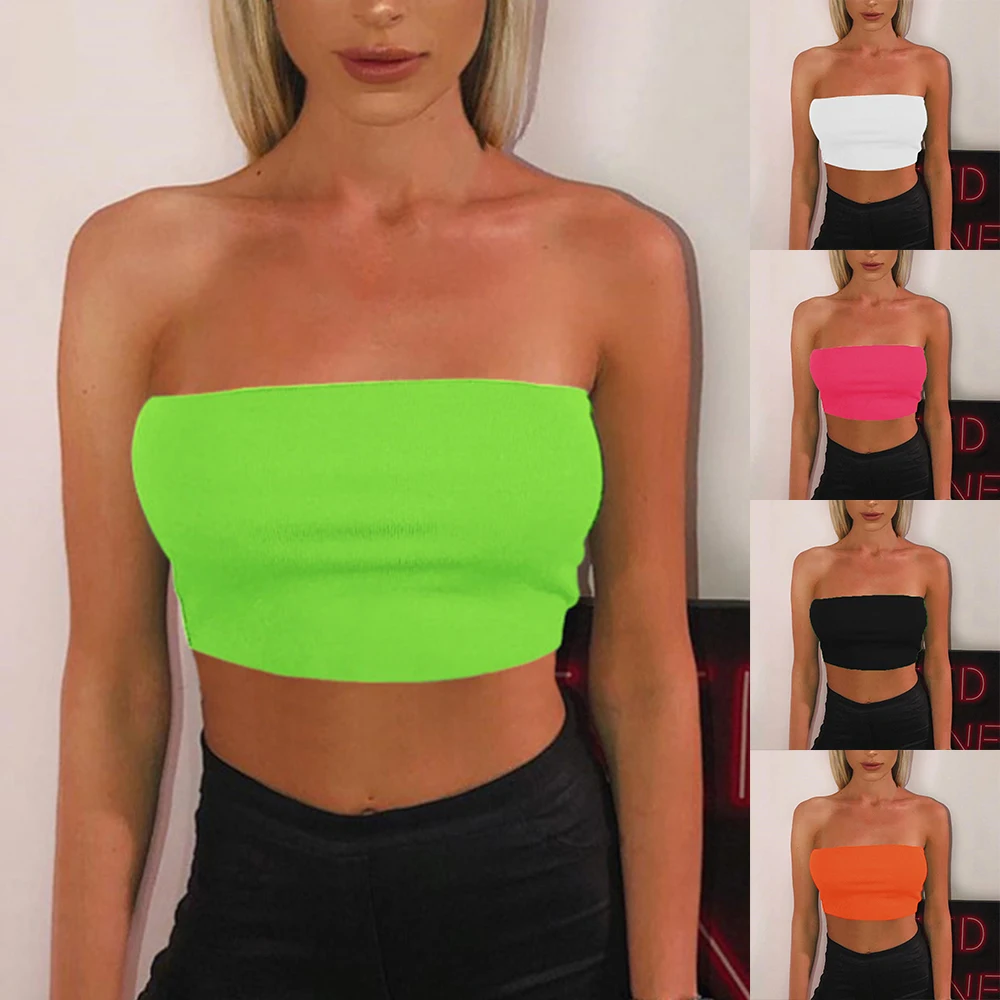 Women\'s Sexy Shoulder Solid Breathable Strapless Bandeau Stretch Commuter Crop Tops Commuter Top Casual Lingerie Vest Bra