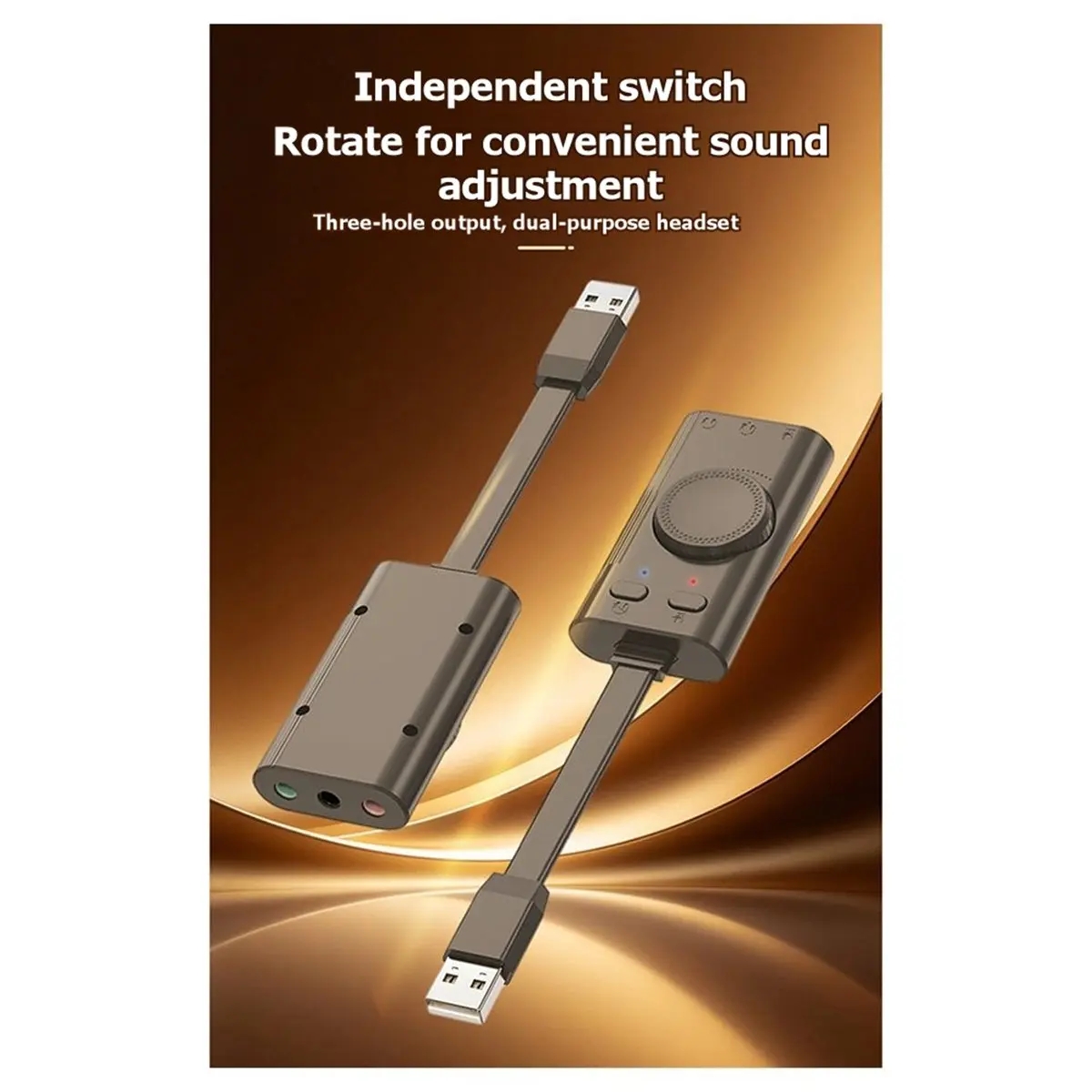 USB Driverless Sound Card with One-Click Mute/Microphone Shut-Down Knob Multi-Interface for Headsets and USB Sound Cards