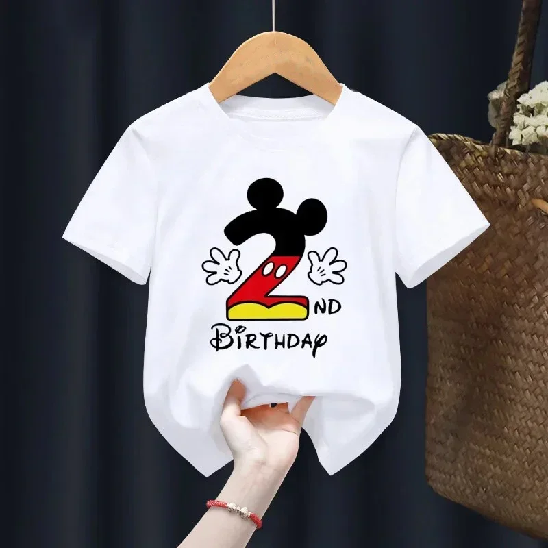 Disney Mickey Mouse Children T Shirt 2-14 Birthday Number Cotton T-shirt Birthday Gift Clothes Baby Letter Top Summer Kid Tshirt