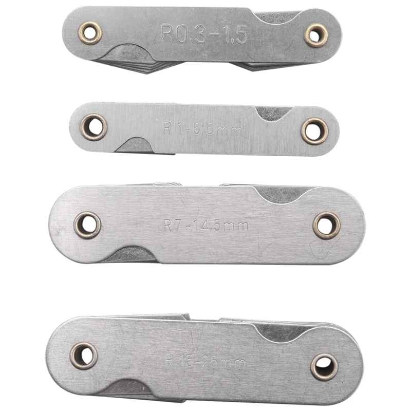 

Radius Gauge Set,4Pcs Stainless Steel Radius Fillet Gauge Measuring Tool (R0.3-1.5/ R1-6.5/ R7-14.5/ R15-25)