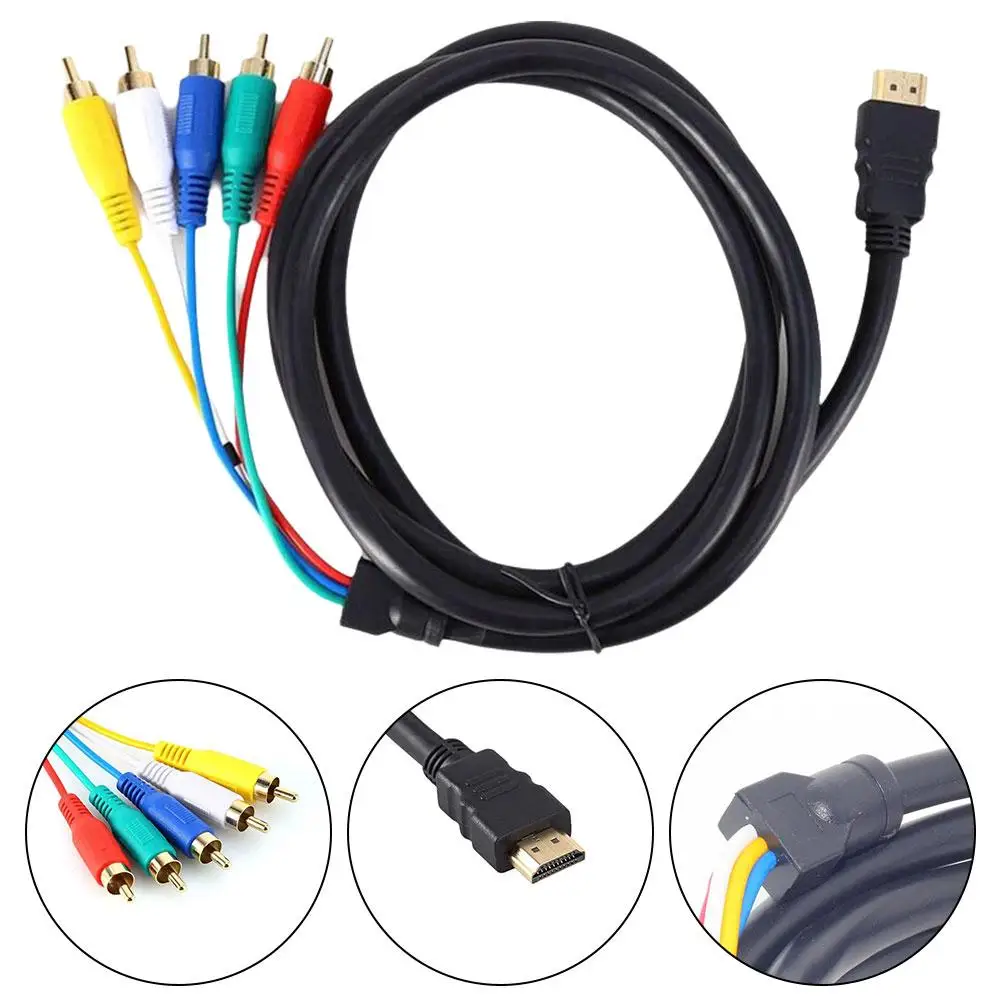 Cable de conversión de componentes AV chapado en oro, Cable macho compatible con HDMI de 5 PIES A 5-RCA RGB, Audio y Video