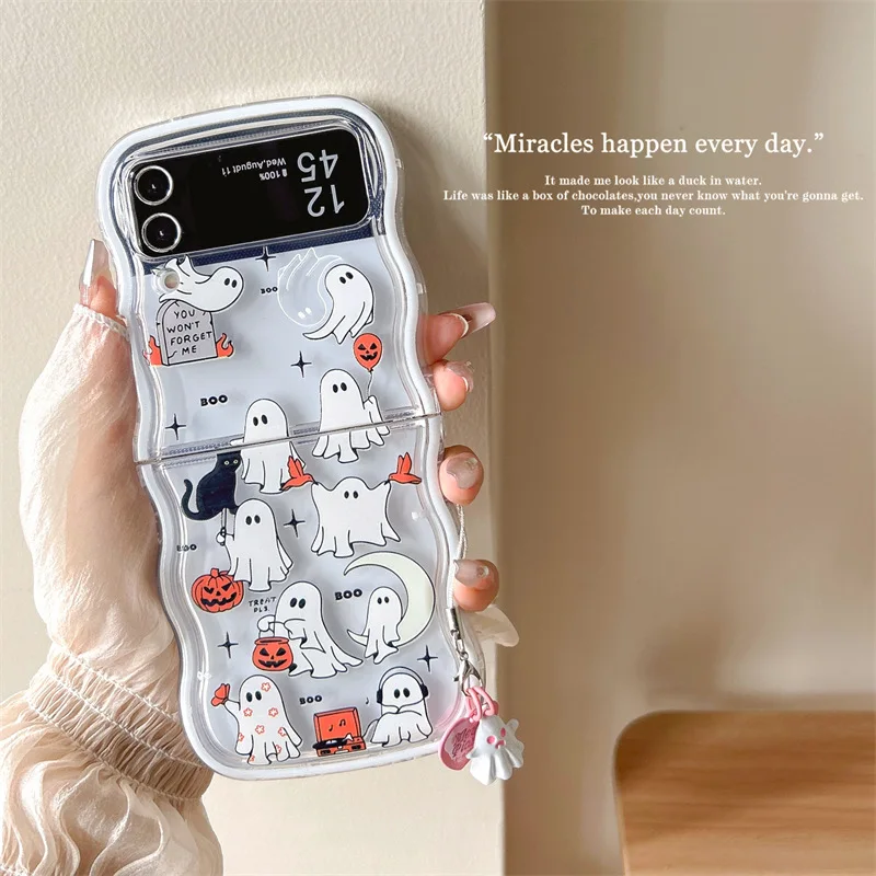 

Halloween Cartoon Ghost Phone Case For Samsung Galaxy Z Flip 7 6 5 4 Protective Back Cover For ZFlip5 ZFlip6 ZFlip7 Case Shell