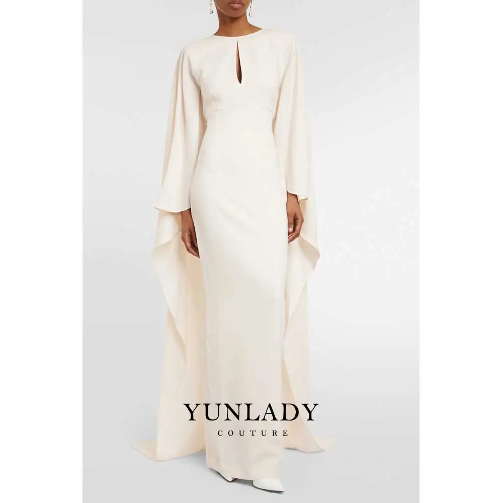 YUNLAN Luxury Muslim Beige Long Cloak Sleeve Evening Dress 2024 Dubai Lady Elegant Party Dress Saudi Formal Occasions Dresse