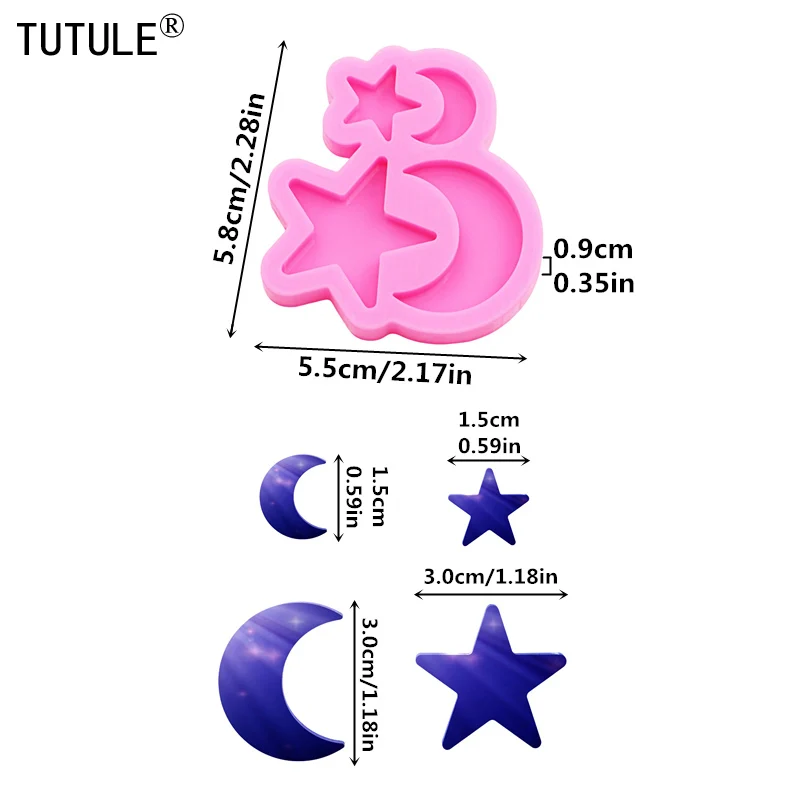 Shiny Star moon Shape Keychain Earrings Silicone Mold DIY Star the moon Clay epoxy resin Mold Accessories Silicone Mould