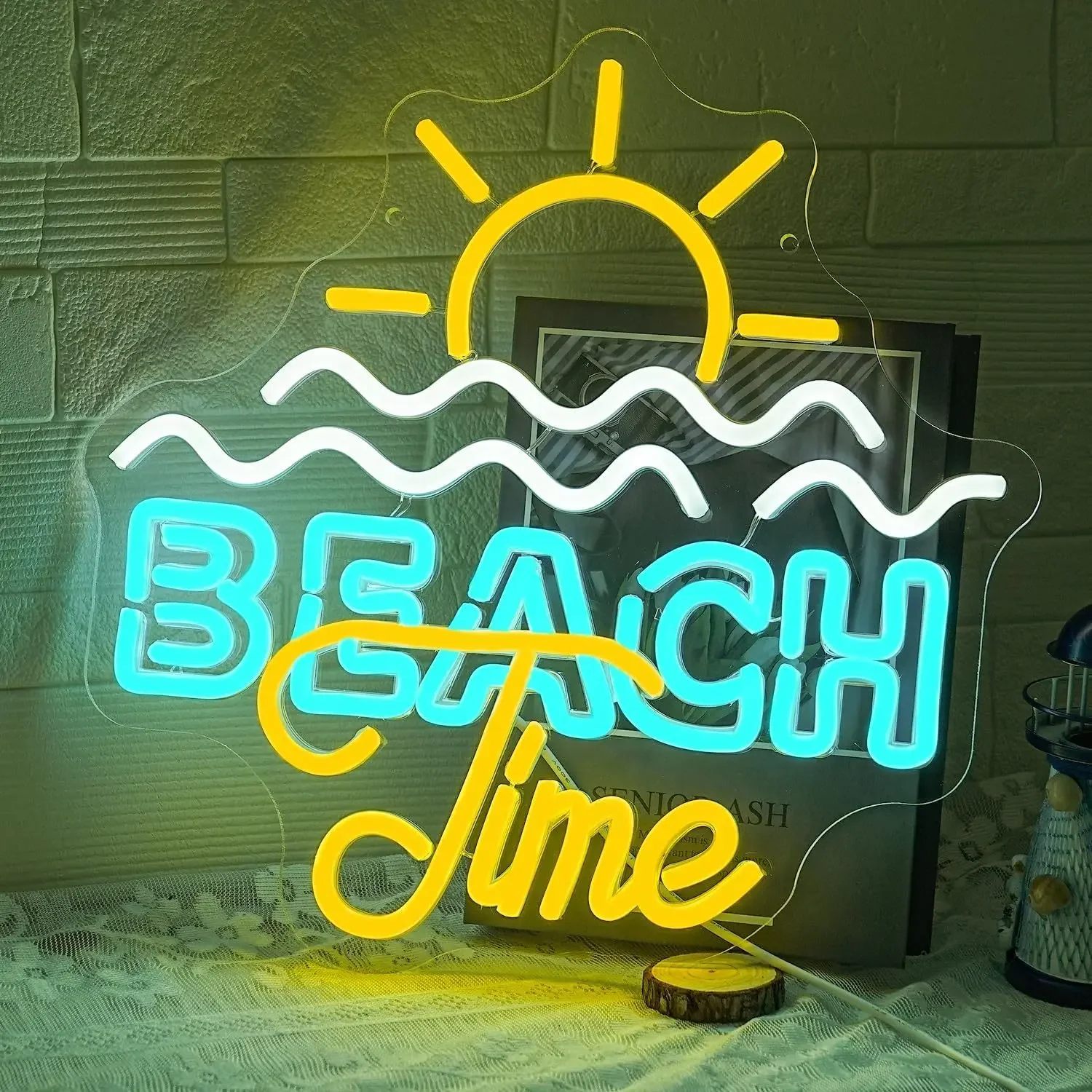 Beach Time Neon Sign Colorful Sun Wave LED Wall Art USB Powered Lamp Summer Cafe Bedroom Party Home Decoration Hanging Light