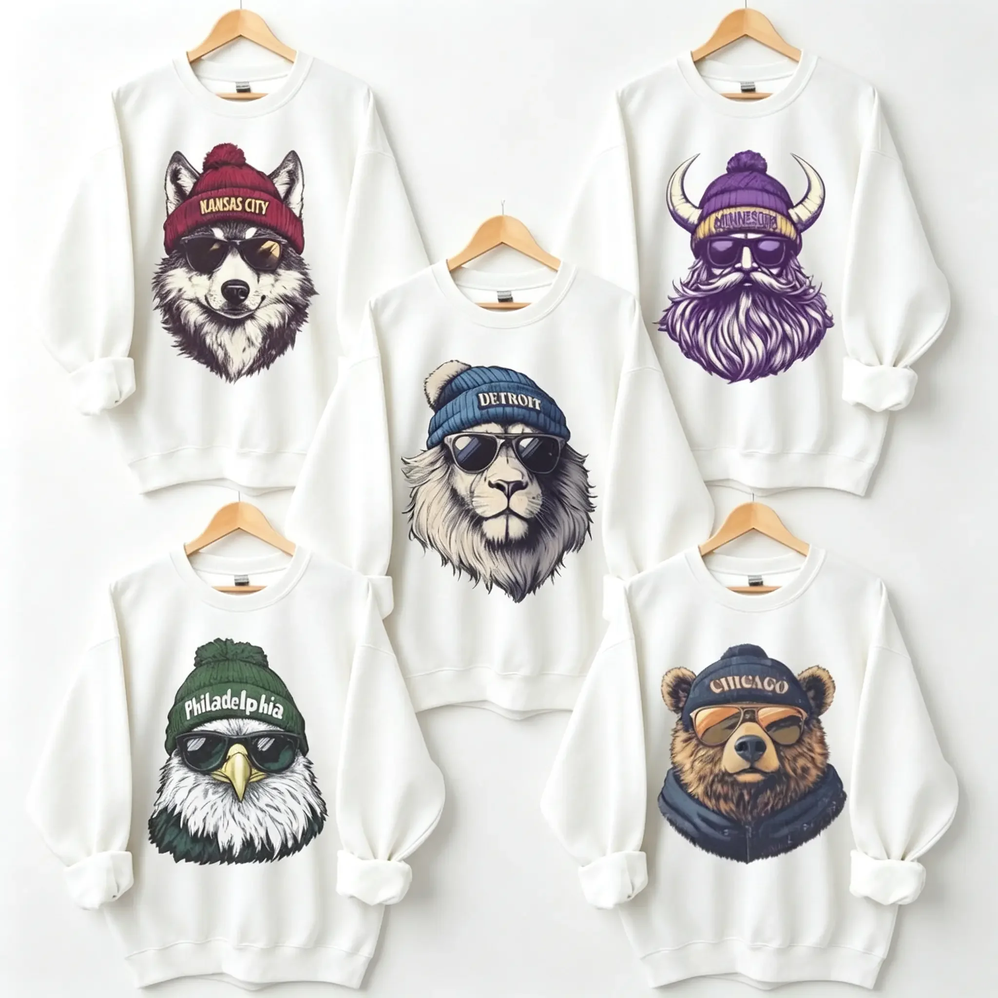 All 32 City Football Team Spirit Animal Graphic Pullover Sweatshirt, Retro Game Day Sports Top, Unisex Casual Hometown Fan Apparel, Same Day Shipping, Show Your City Team Pride For Tailgate Watch Party & Fall Sports Season