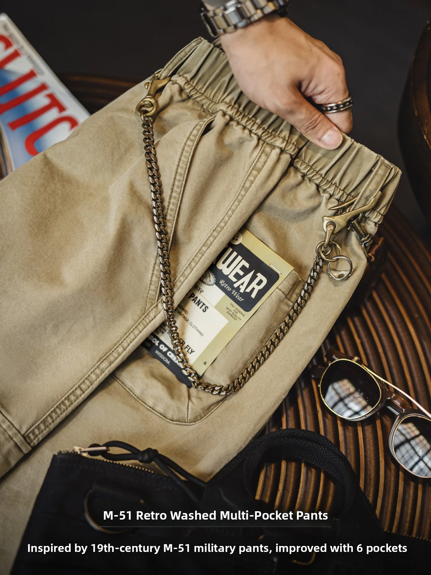 

Maden American Retro M5 Khaki Color Multi ket Casual Pants Waed Straight Leg Long Men's Autumn Straight Tube Pants