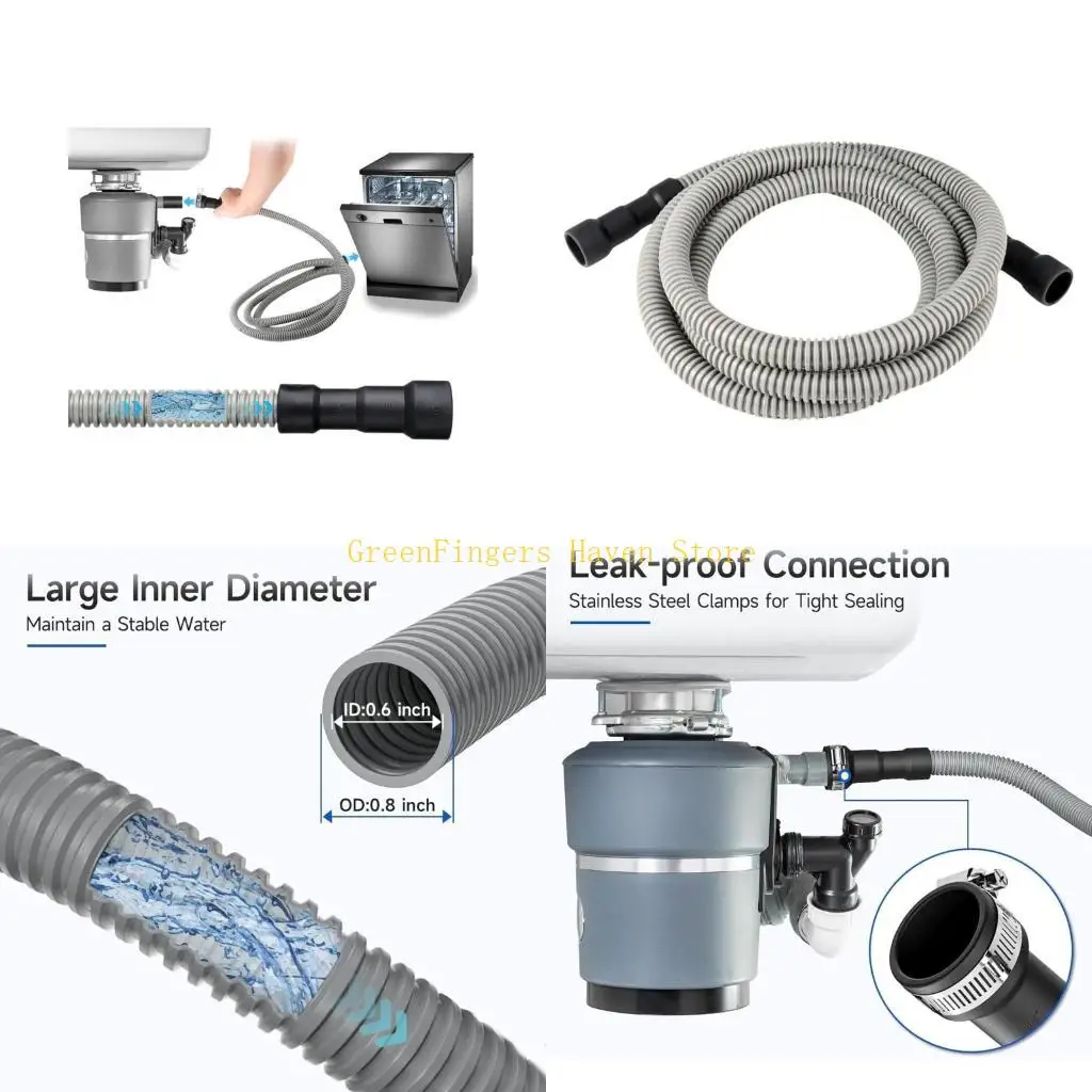 

F68D 10 Feet Dishwasher Drain Extension Hose Cut to Length Universal Fit Metal Clamp Included Strong Construction for 5/8in
