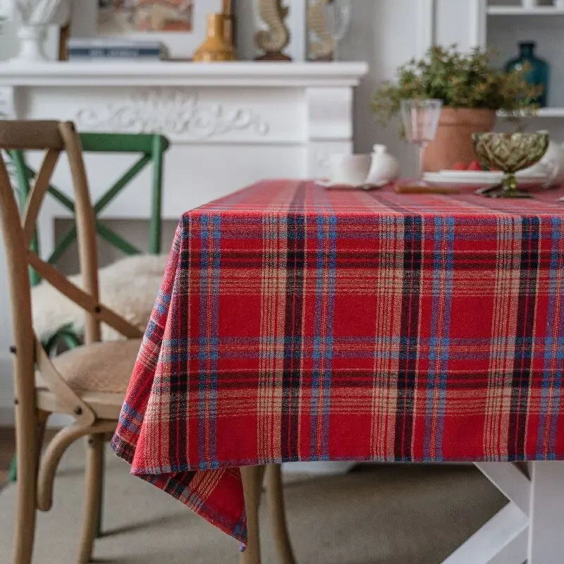 Mantel a cuadros de Navidad para fiesta de Navidad, mantel rectangular rojo y verde, cubierta de mesa de comedor Vintage para decoración del hogar y sala de estar