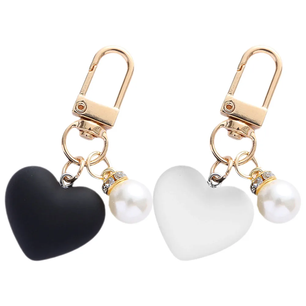 

2 Pcs Heart Shaped Keychains Cute Pendant for H bags Wallets Backpacks Purse Accessories Black White Color