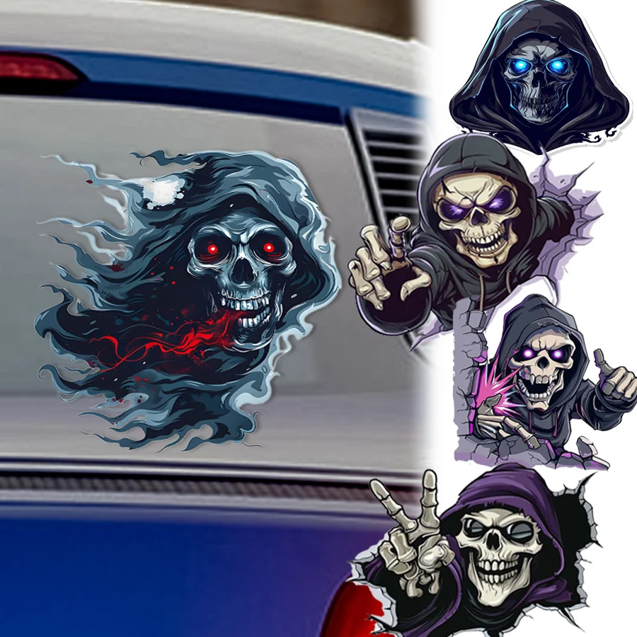 Skeleton Ghost Face Car Stickers Horror Creative Ghost Face Skull Waterproof Stickers Automotive Window Bumper Decorations