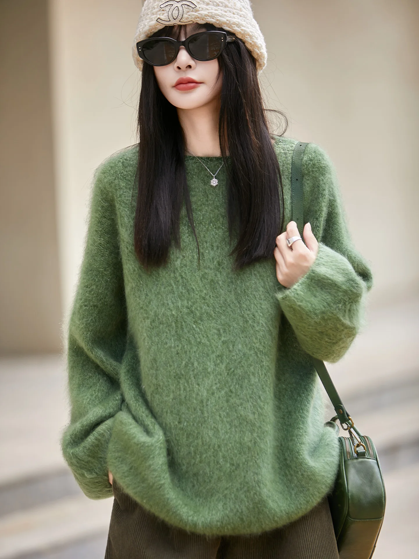 Jersey informal grueso y elegante con cuello redondo para mujer, suéter tejido de lana merina de 100%, ropa sólida suave y cálida, Otoño e Invierno