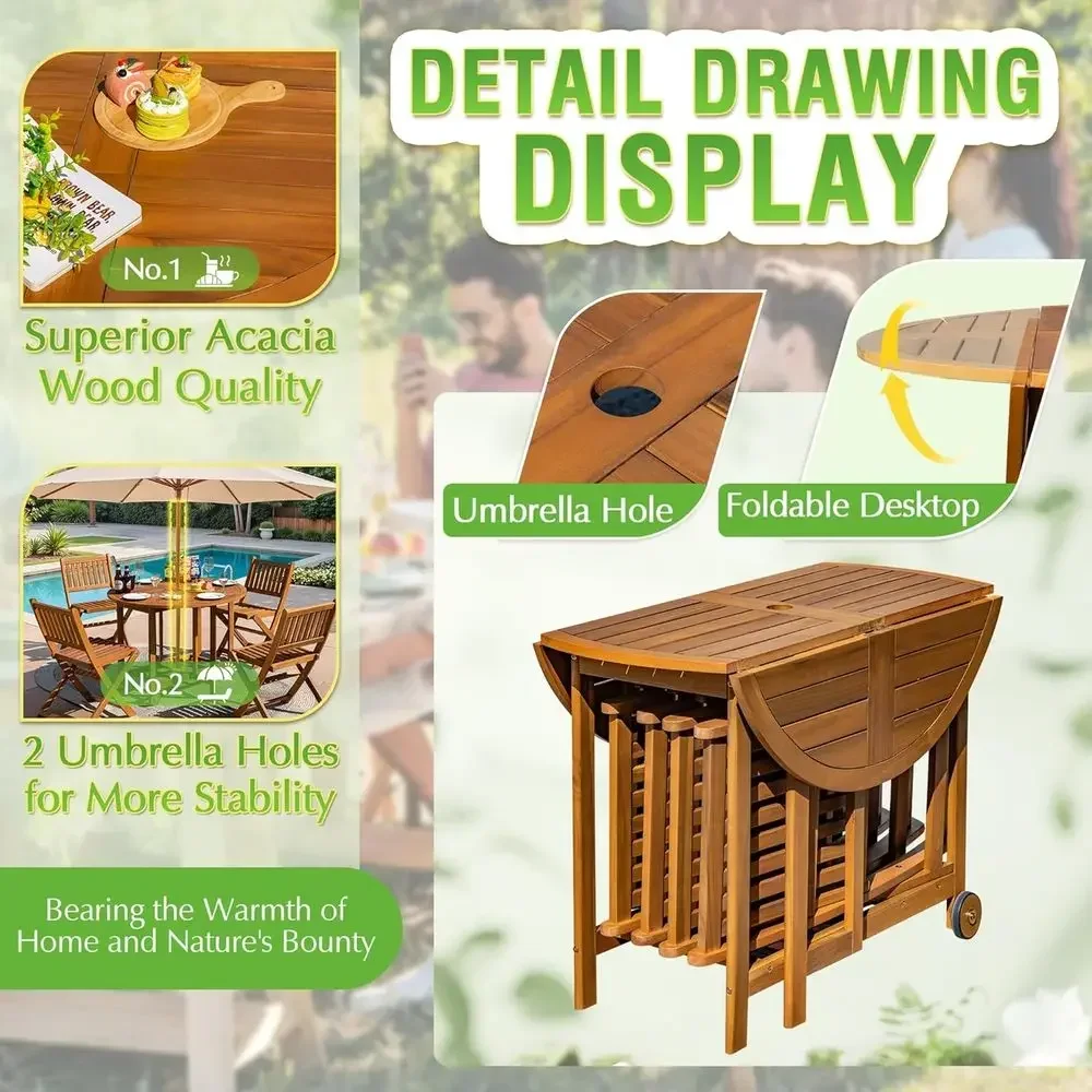 Outdoor Acacia Wood Patio Dining Set - Weather-Resistant, Light Brown, Suitable for Backyard, Balcony, Porch, Deck, and Garden